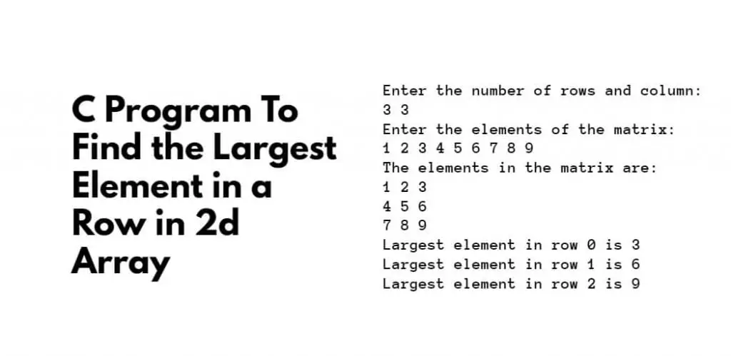 C Program To Find the Largest Element in a Row in 2d Array