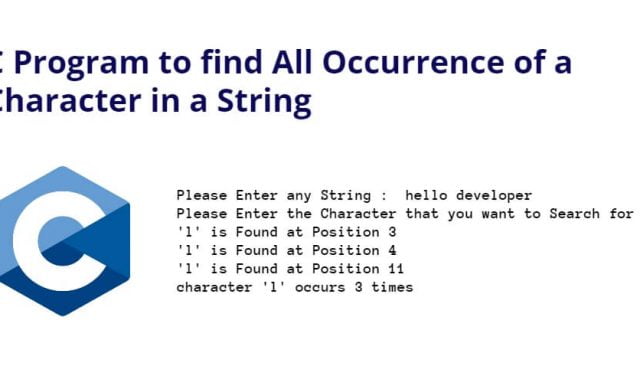 C Program to find All Occurrence of a Character in a String