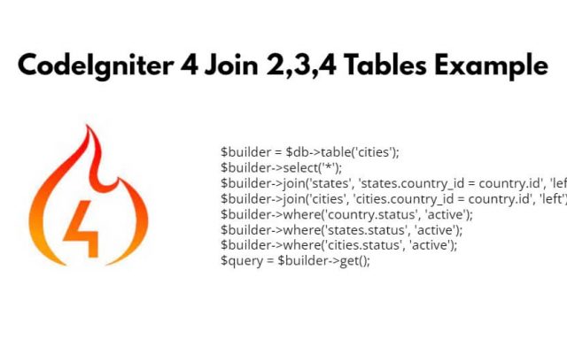 CodeIgniter 4 Join 2, 3, 4 Tables