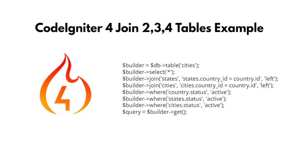 CodeIgniter 4 Join 2, 3, 4 Table Tutorial