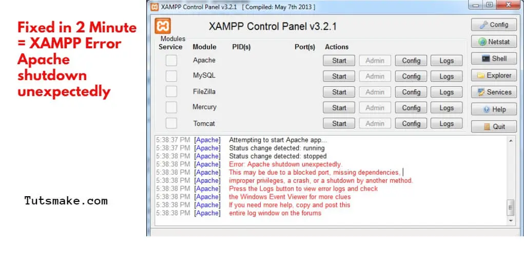XAMPP Error: Apache Shutdown Unexpectedly